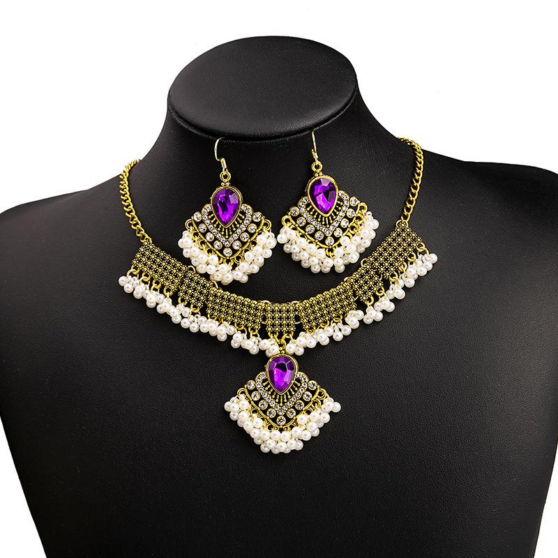 

European and American bohemian fringed necklace set, exaggerated atmosphere retro court style necklace literary accessories