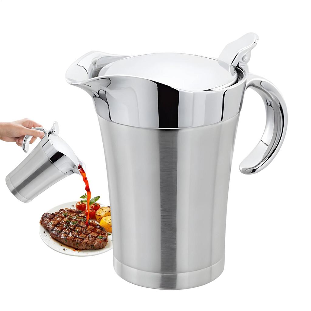 750ml Gravy Jug Stainless Steel Double Insulated Steak Sauce Jug With Lid Juice Tomato Sauce Jug Dining Table Seasoning Tools