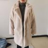 Chaqueta de piel sintética de otoño e invierno para mujer, abrigo con cuello de traje grueso, abrigo de manga larga de Color sólido