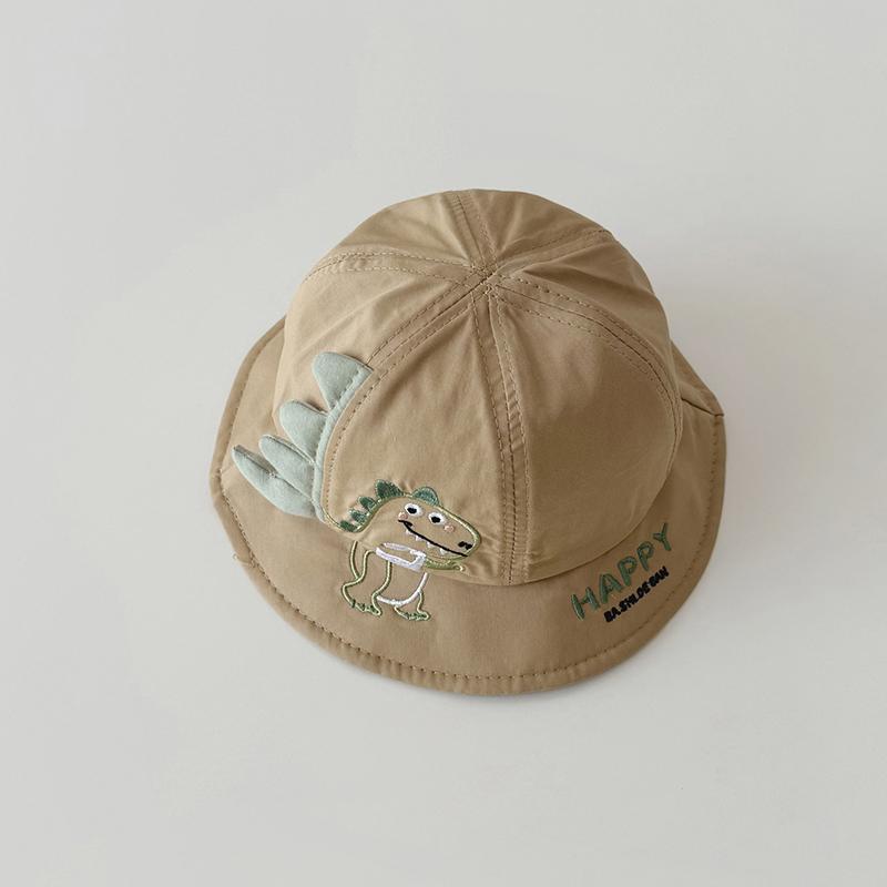Chapeau de soleil d'été en coton fin pour bébé, motif dinosaure, broderie de lettres, style pêcheur