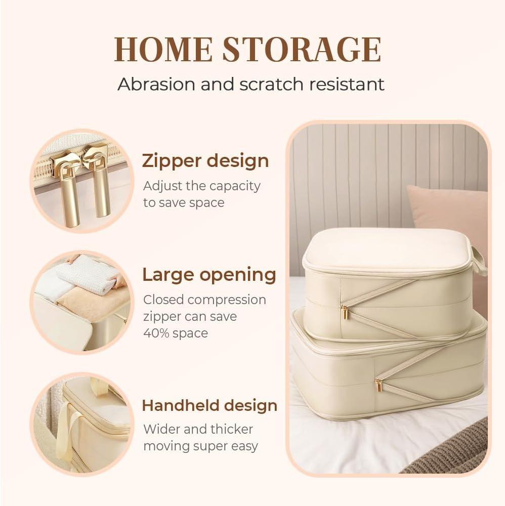 Ultra Space Saving Self Compression Organizer,2-Layer Comforter Storage Bag,Large Capacity Compression Storage Bags with Zipper
