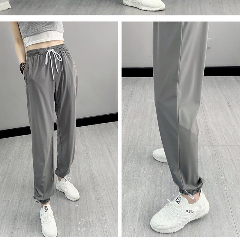 Women's Plus Size Ice Silk Quick-Dry Sports Pants - Breathable, Elastic & Perfect for Yoga and Running.