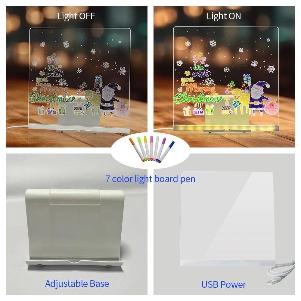 Colorful 7 Pens Acrylic Glowing Message Board USB Power Children's Drawing Board  Bar Advertising