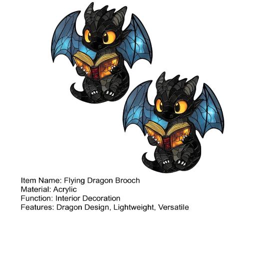2D Book Fantasy Dragon Brooch Pin Acrylic Literary Gift for Readers