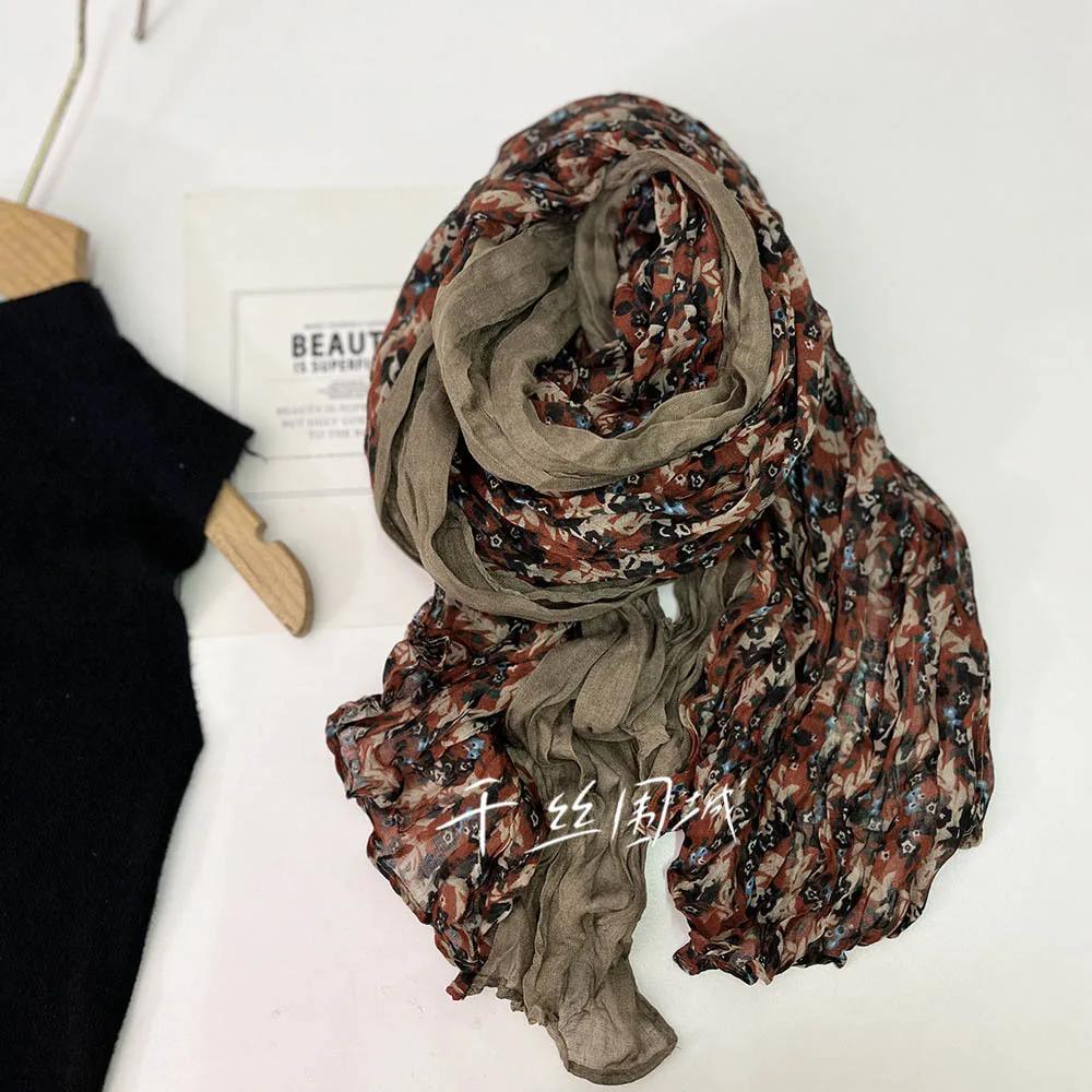 

VREOVOR Весенне-осенний тонкий шарф с цветочным принтом Женский Новый Винтажный Японский Хлопок Лен Текстура Шелк Летний Солнцезащитный Платок Головной Убор Пляжный 180cm