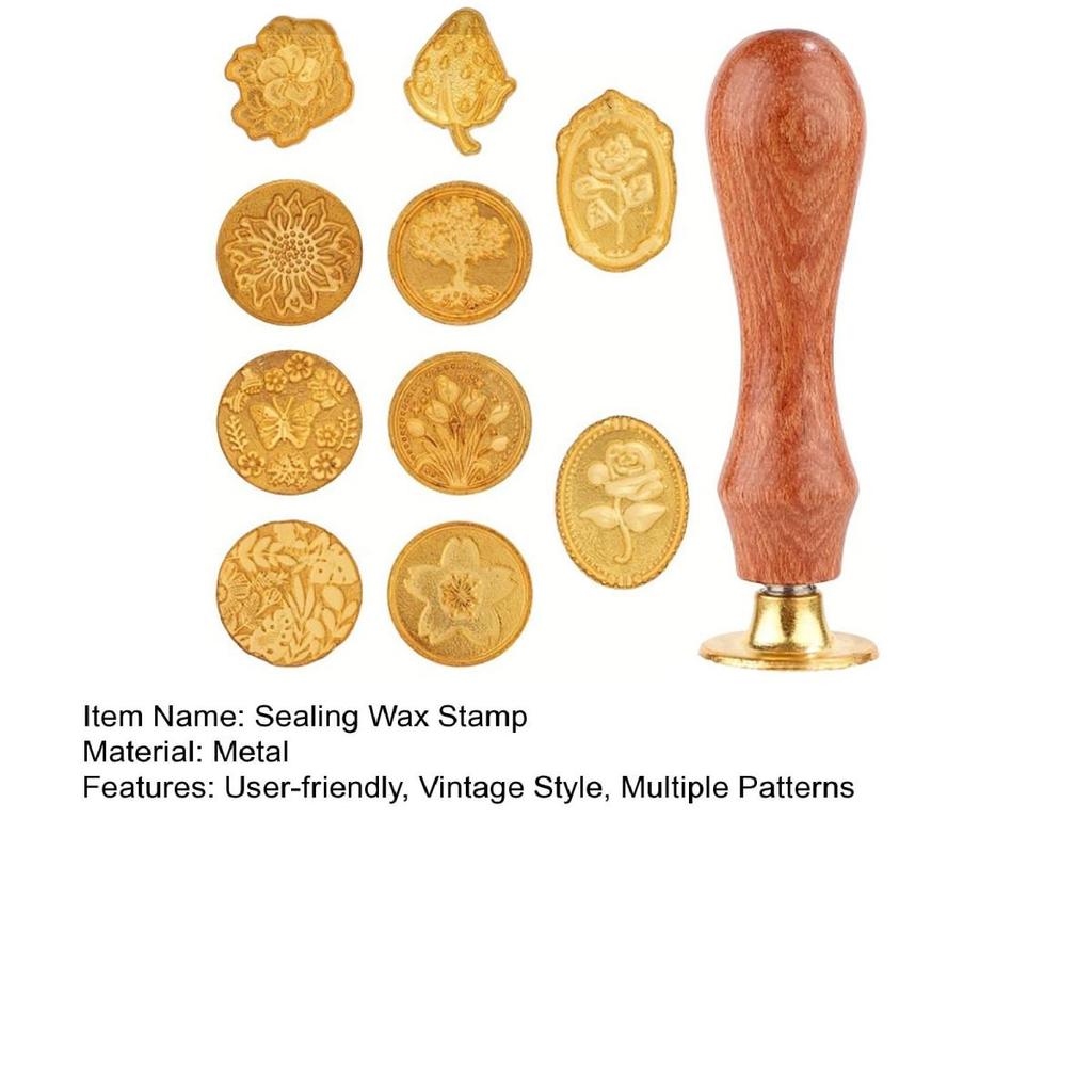 Yousheng Wax Seal Stamp Set Sealing Wax Stamp Heads with Wooden Handle Multiple Patterns Wax Seal Stamp Set for Letter Greeting Cards Gifts Decoration