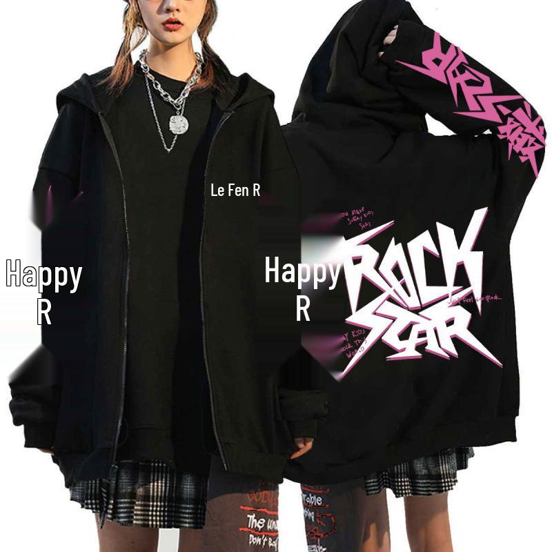 Stray Kids K-Pop Star Harajuku Print Loose Zipper Hoodie