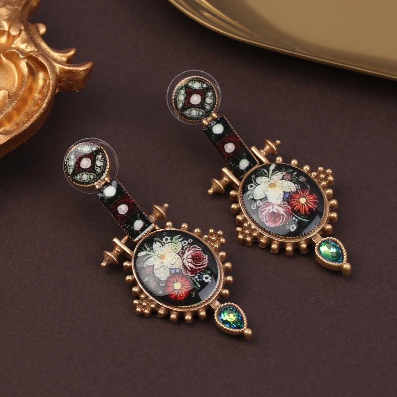 Vintage Court Style Ethnic Flower Pattern Design Flower High-End Ethnic Style Elegant Jewelry Gift