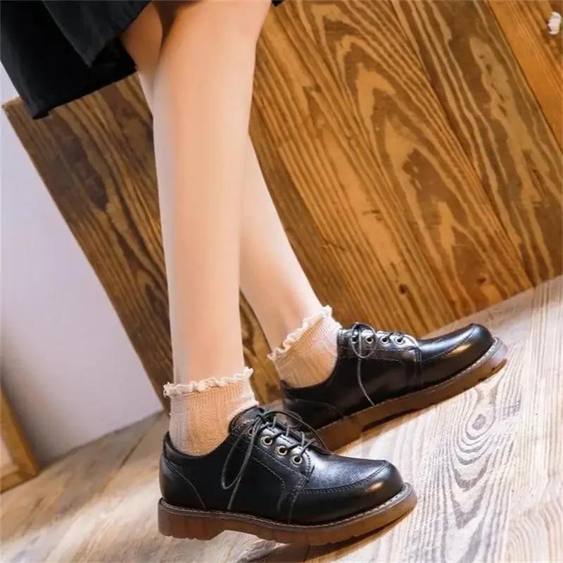 Retro Women's Leather Single Shoe Autumn New Lace Up with Skirt Mary Jane Shoe Flats Women Shoes Luxury Designer Shoes