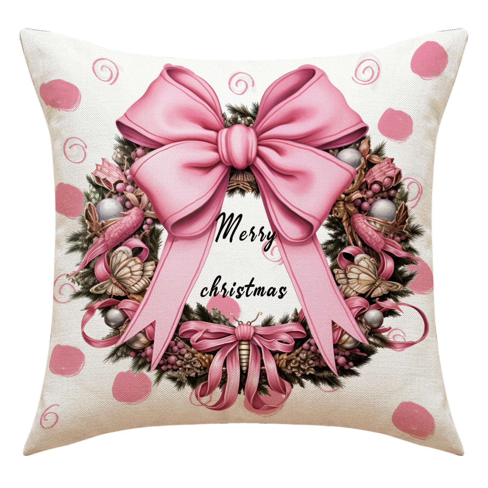 

1pc Velvet Christmas pillowcase Santa Bow Room Bedroom Dormitory Decor Cute Pink Couple s Holiday Pillowcase Christmas Gift 18x18Inch