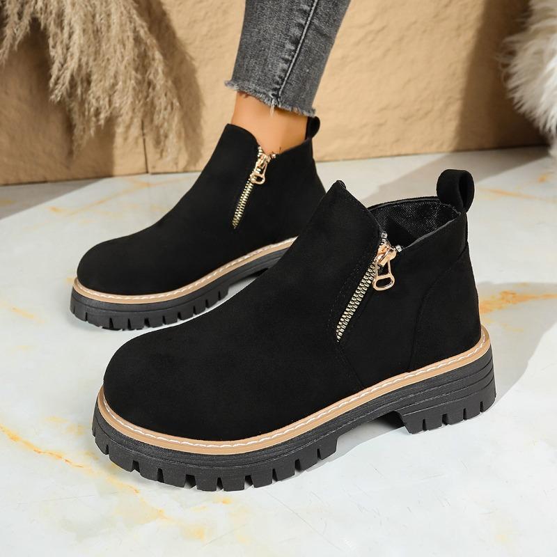Booties  Fall Winter New Fashion Comfortable Round Toe Double Zip Platform Block Heel Women's Shoes