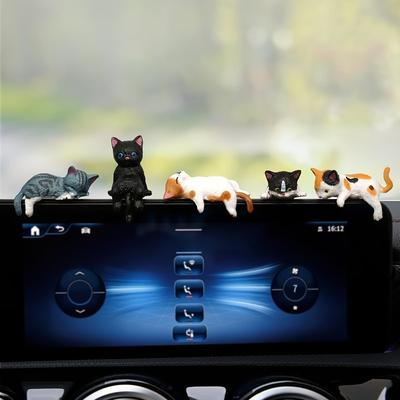 Funny Sleeping Cats Car Center Console PVC Ornaments Navigator Screen Rearview Sleeping Kitten Ornaments Decoration Car Figurine