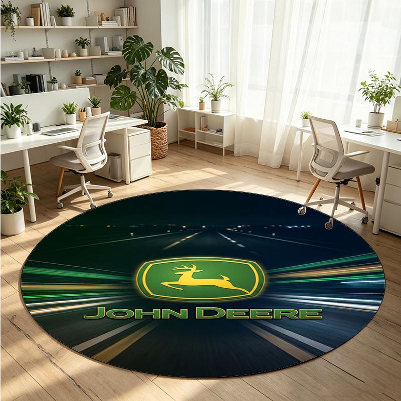 John Deere Printed Round Crystal Velvet Rug Soft Non Slip Floor Carpet For Bedroom Holiday Gift