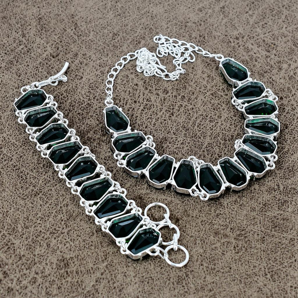 Chrome Diopside Gemstone Handmade  925 Sterling Silver Jewelry Set KKG-445