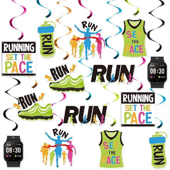 FOZEE Runner Marathon Hanging Swirls, Running Celling Decoration, Marathon Party Hanging Decor, Running Themed Birthday Party Decoartions, 14PCS