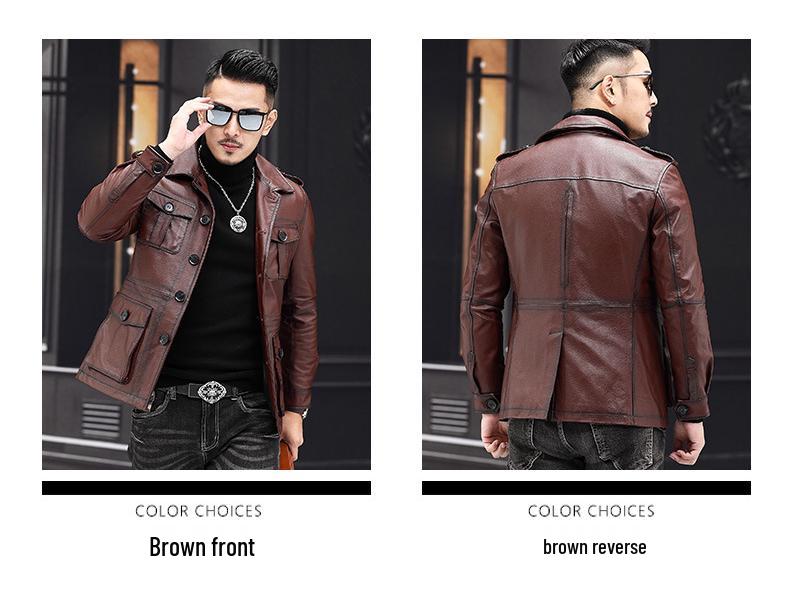 Men's Genuine Cowhide Leather Jacket, Autumn/Winter Business Casual, Optional Fleece Lining