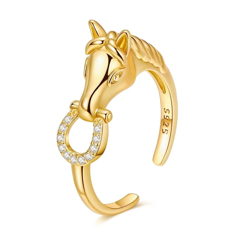 CopperHorse Head Flower Cross Open Rings Blue Zircon Open Rings for Women Dating Travel Wedding Anniversary Jewelry Gift