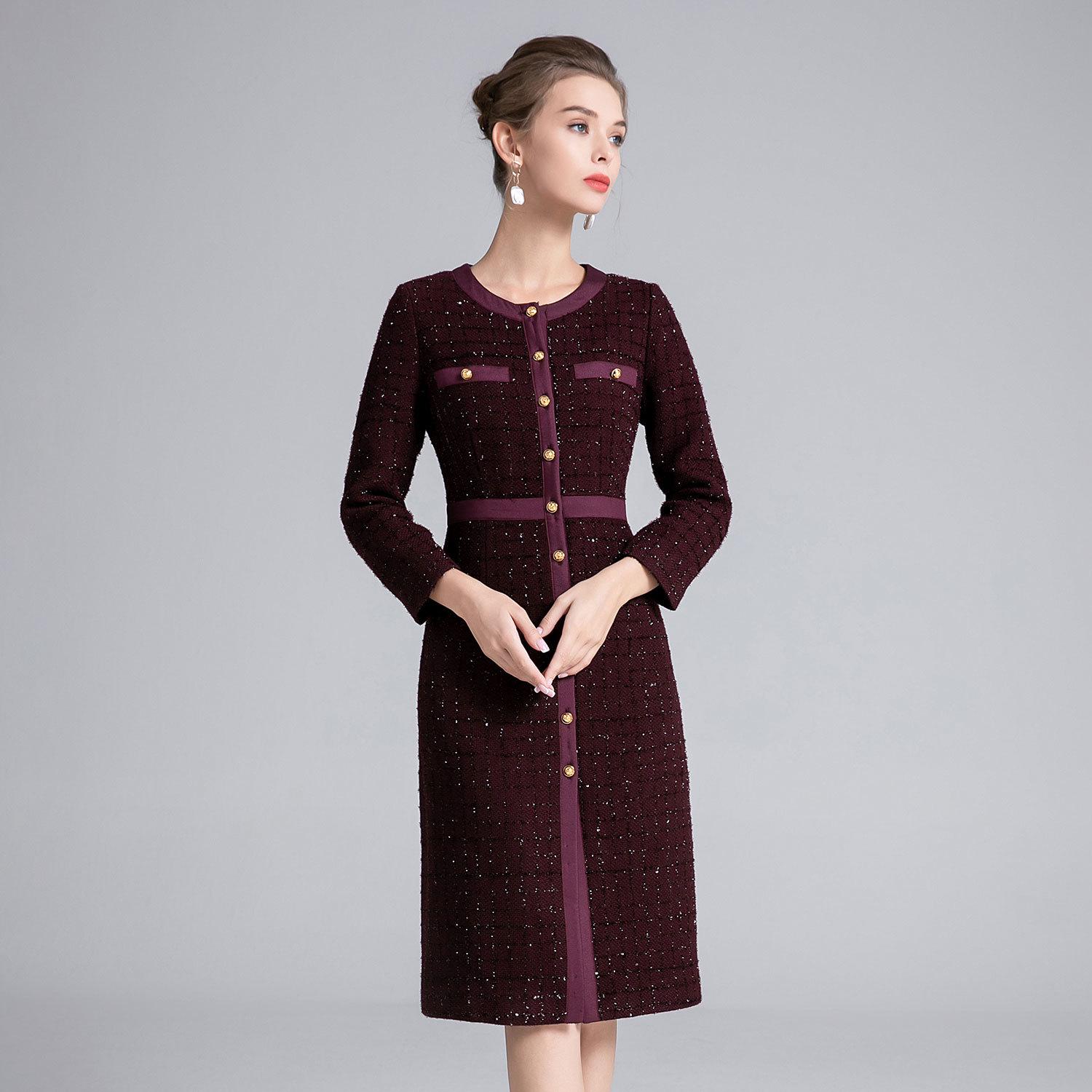 

Elegant Single-Breasted Coat Dress for Middle-Aged Women - Perfect for Autumn and Winter Extra Extra Large