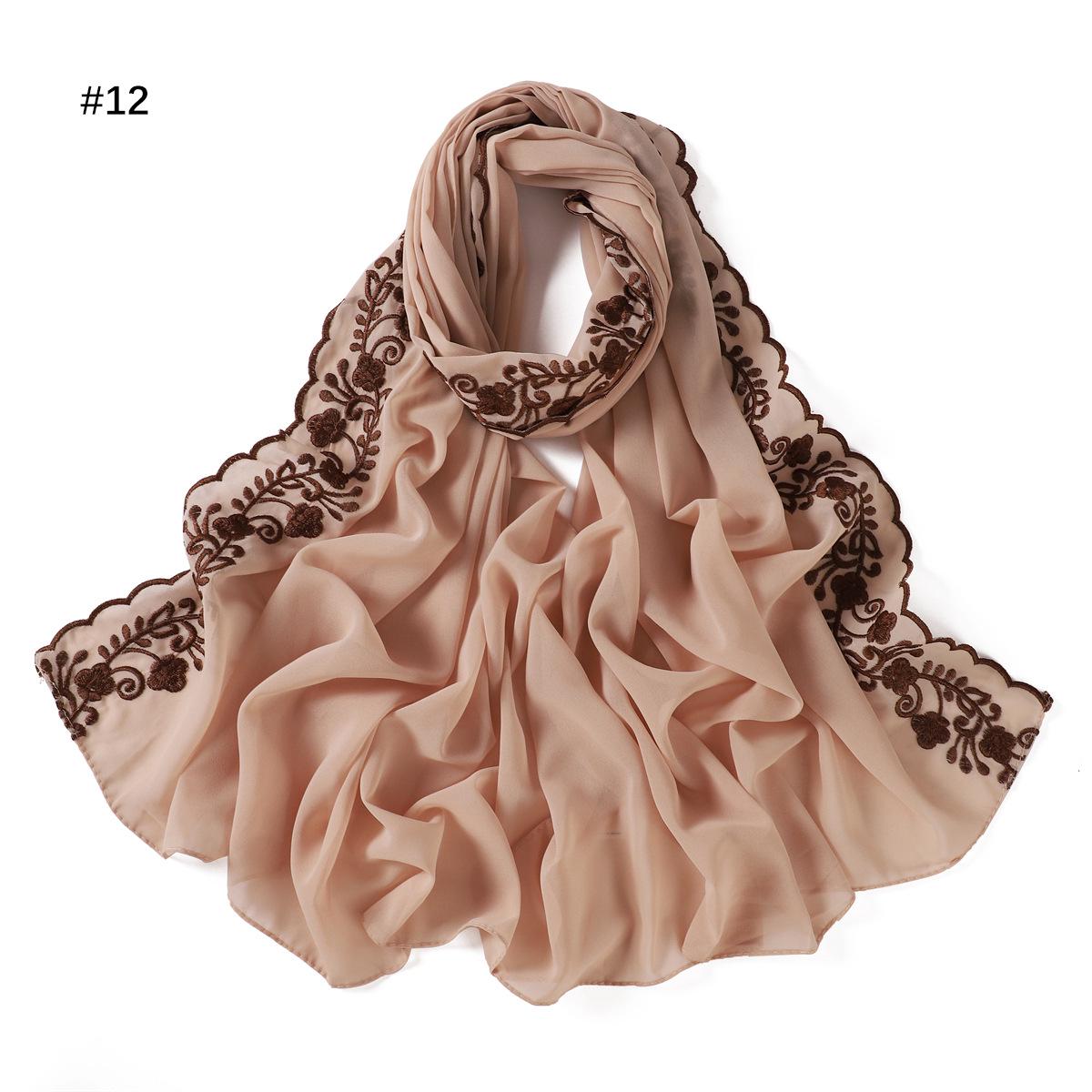 

Solid Pearl Chiffon Four-Leaf Clover Embroidered Lace Women s Scarf 175 cm