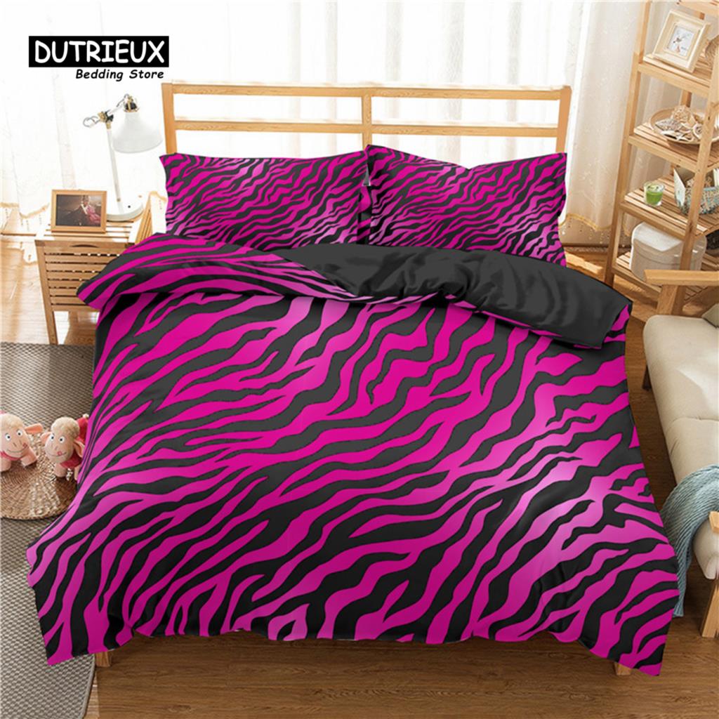 Luxury Leopard Print Bedding Set King Queen Size Microfiber Geometric Stripe 3D Print Duvet Cover With Pillowcases Bedroom Decor