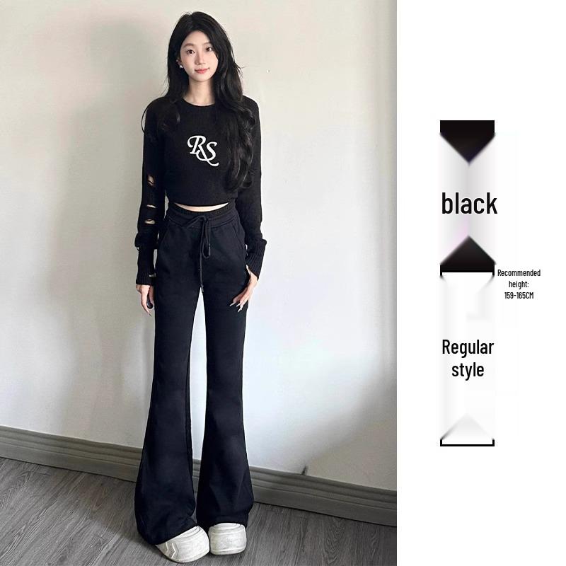 High Waist Deep Grey Flare Pants - Petite Slimming Casual Sweatpants for Women