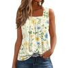 Women's Fashion Casual Pleated Square Collar Sleeveless Vest Print Summer T-shirt