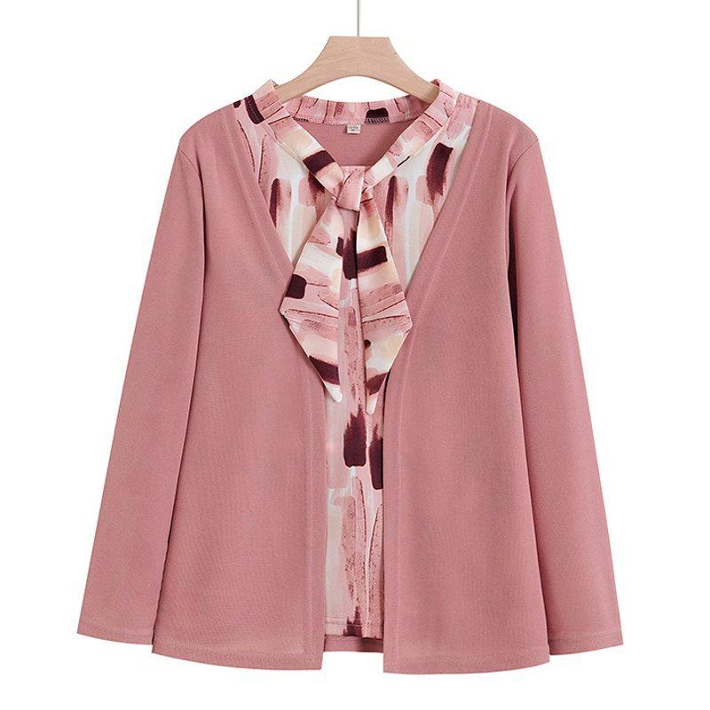 

Spring & Autumn Women s Two-Piece Long Sleeve Shirt for 40-50-Year-Olds 2XL (100-115 jin) розовый