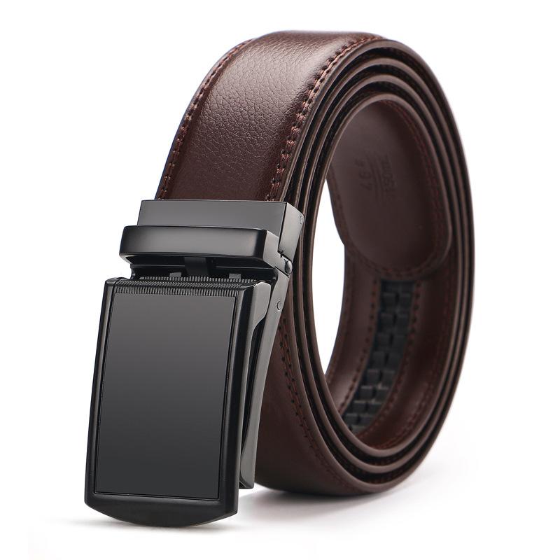Men's Casual Anti-Pull 3.5 Automatic Buckle Two-Layer Cowhide Belt