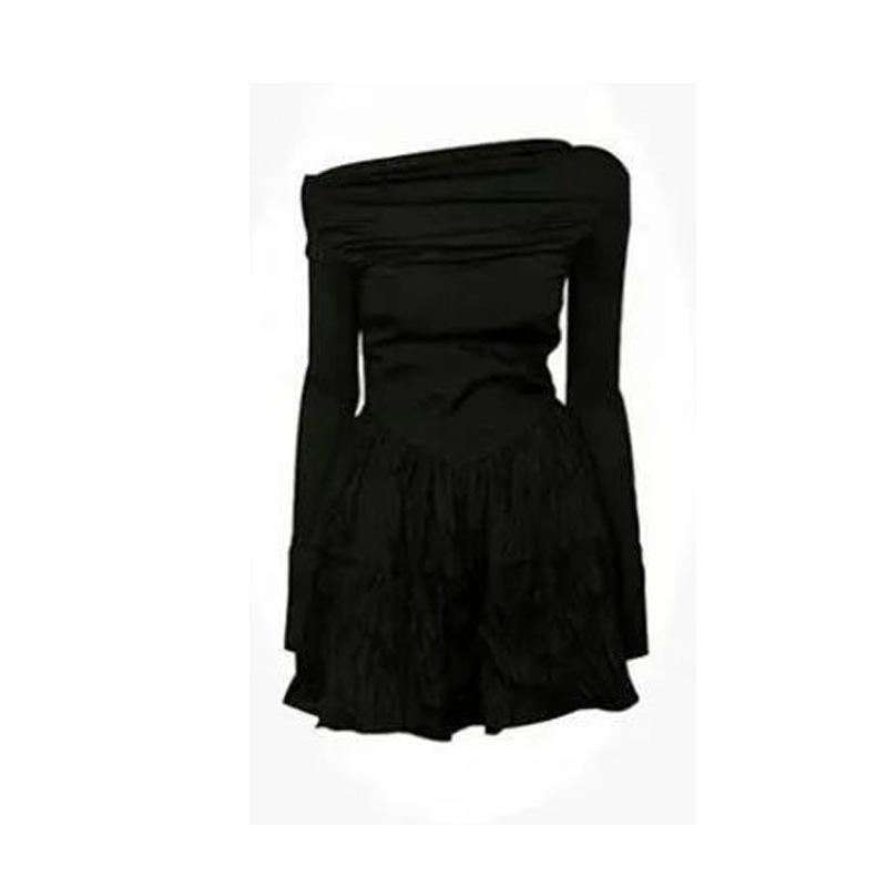 Temperament Socialite High-end Sexy One-word Shoulder Dress Women's New Slim and Thin Tutu Dress Black Birthday Dress