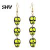 Retro Statement Earrings 1 Pair Acrylic Halloween for Women, Triple Skulls Drop Dangle Cool Alloy Ear Hooks Earrings, Gothic Jewelry Gifts Holiday
