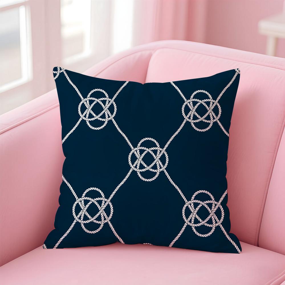 Casual Blue Maritimethemed Pattern Cushion Cover Pillowcase Short Plush Invisible Zipper Room Sofa Cushion Cover