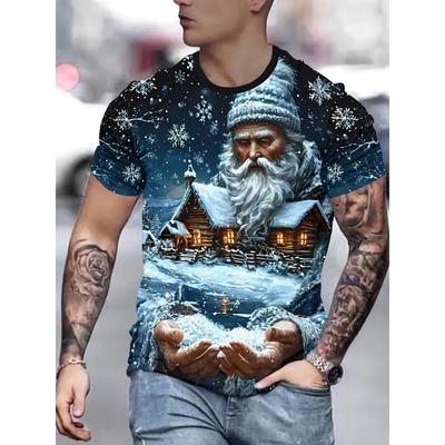 Men's Christmas Short-Sleeve T-Shirt, Fashion Party, Crew Neck, Casual Loose and Breathable Pullover Top