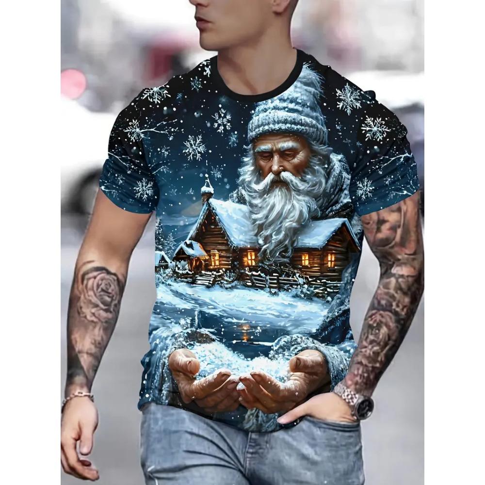 

Мужская рождественская футболка с коротким рукавом, модная для вечеринок, с круглым вырезом, повседневный свободный и дышащий пуловер XL