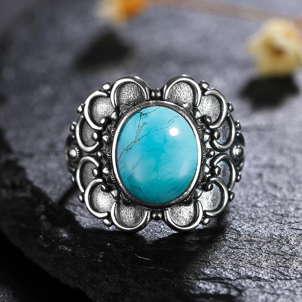 Natural 8*10MM Lapis Lazuli Finger Ring  Rings for Women Gift S Silver Flower Shaped Ring