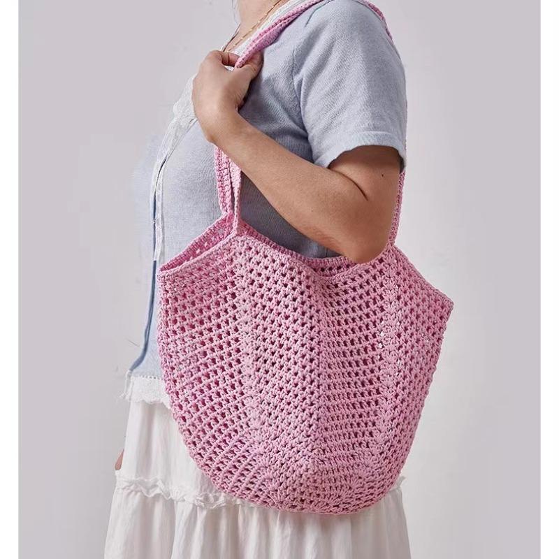 Handliche faltbare Einkaufs-Baumwollnetztasche, wiederverwendbare Obstnetztasche, gewebte Netztasche mit Hohlmuster für die Küchenaufbewahrung