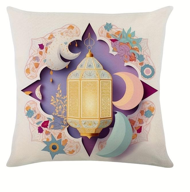Home Decor Ramadan Lantern & Floral Patterned Pillow Covers Pattern Cushion Cover Suitable For Sofa Bedroom Car Pillow Cover