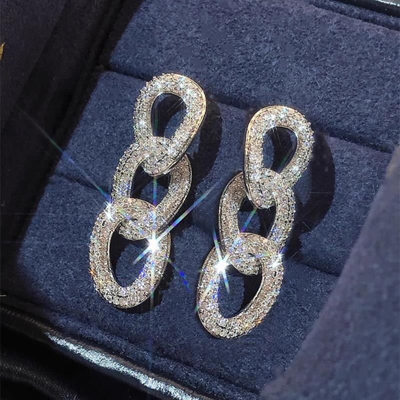 Huitan Exquisite Women s Link Chain Earrings Full Bling Bling Cubic Zirconia Modern Fashion Female Accessories Statement Jewelry