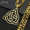 Wikinger Kelten Knoten Geometrischer Anhänger Halskette für Damen Herren Edelstahl Goldfarbe Hexe Triquetra Amulett Kette Schmuck