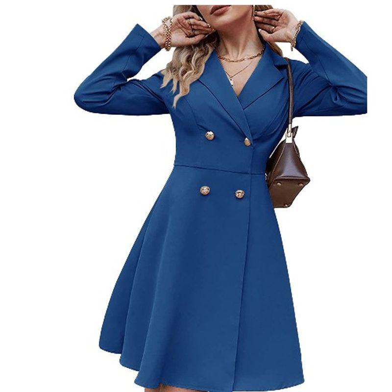 

Осень и Зима Новое Поступление Рабочая Одежда Ol Костюм Воротник Приталенный Двубортный Синий Западный Стиль Мода С Длинным Рукавом Костюм Верхняя Одежда Модный Стиль Blue L