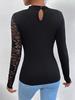 Streetwear Lace Spliced Long Sleeve T Shirt For Women With High Neck And Soft Acrylic Fabric