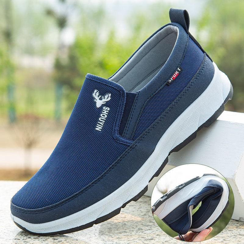 Middle-aged and Elderly Men's Casual Soft-soled Shoes, Old Beijing Cloth Shoes, Lazy People Pedal Work Shoes, Breathable Sports Shoes