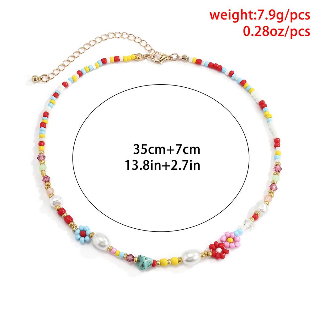Small Flower Beaded Necklace Imitation Pearl Choker Necklace Party Jewelry