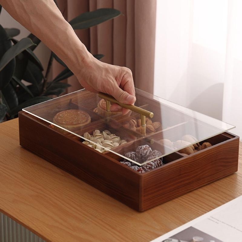 Stylish Candy Box Elegant Wood Dry Fruit Container with Cover for Living Room Elegant Snack Organizer for Household Use