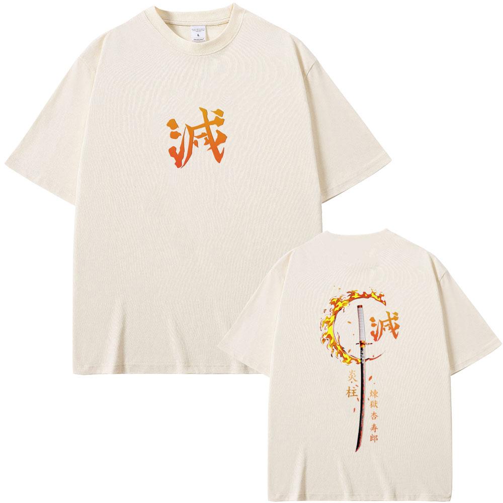 Anime Demon Slayer Rengoku Kyoujurou T Shirts Men Women Clothing Cotton Crewneck T-shirt Male Fashion Vintage Tshirt Streetwear