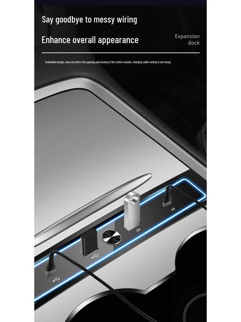 Tesla Model 3/Y USB Hub: Multi-Port Docking Station with PD Fast Charging for Center Console