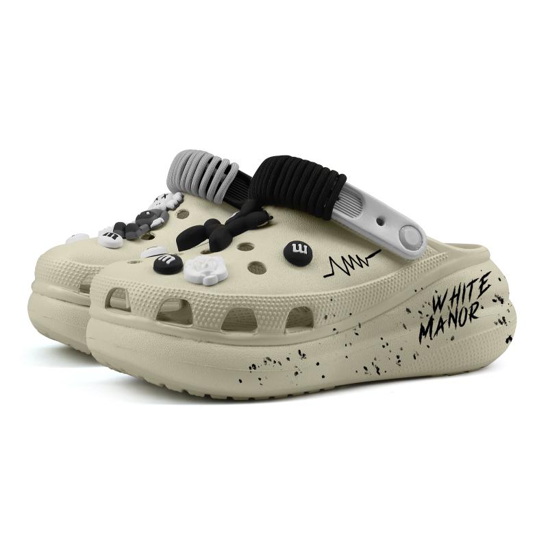 Crocs Crush Clog EVA Cute English Graffiti Splash Ink Simple Sesame Street Gift Box Hole Shoes Unisex Bone White