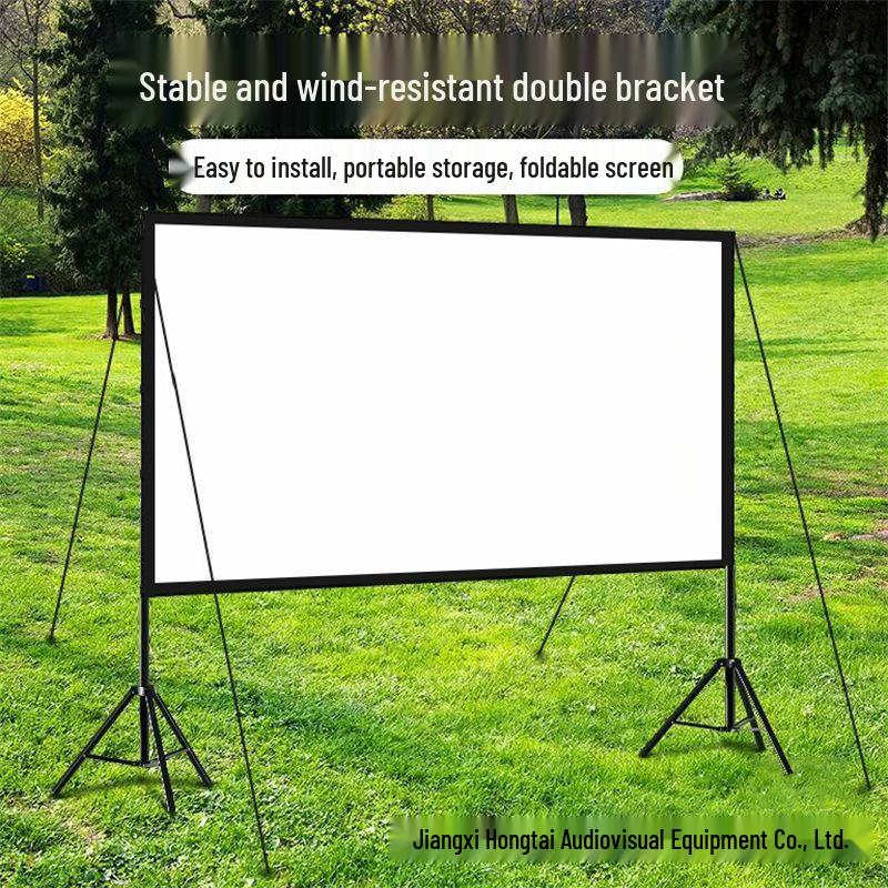 Portable Double-Pole Foldable Outdoor Projector Screen for Camping and Commercial Use