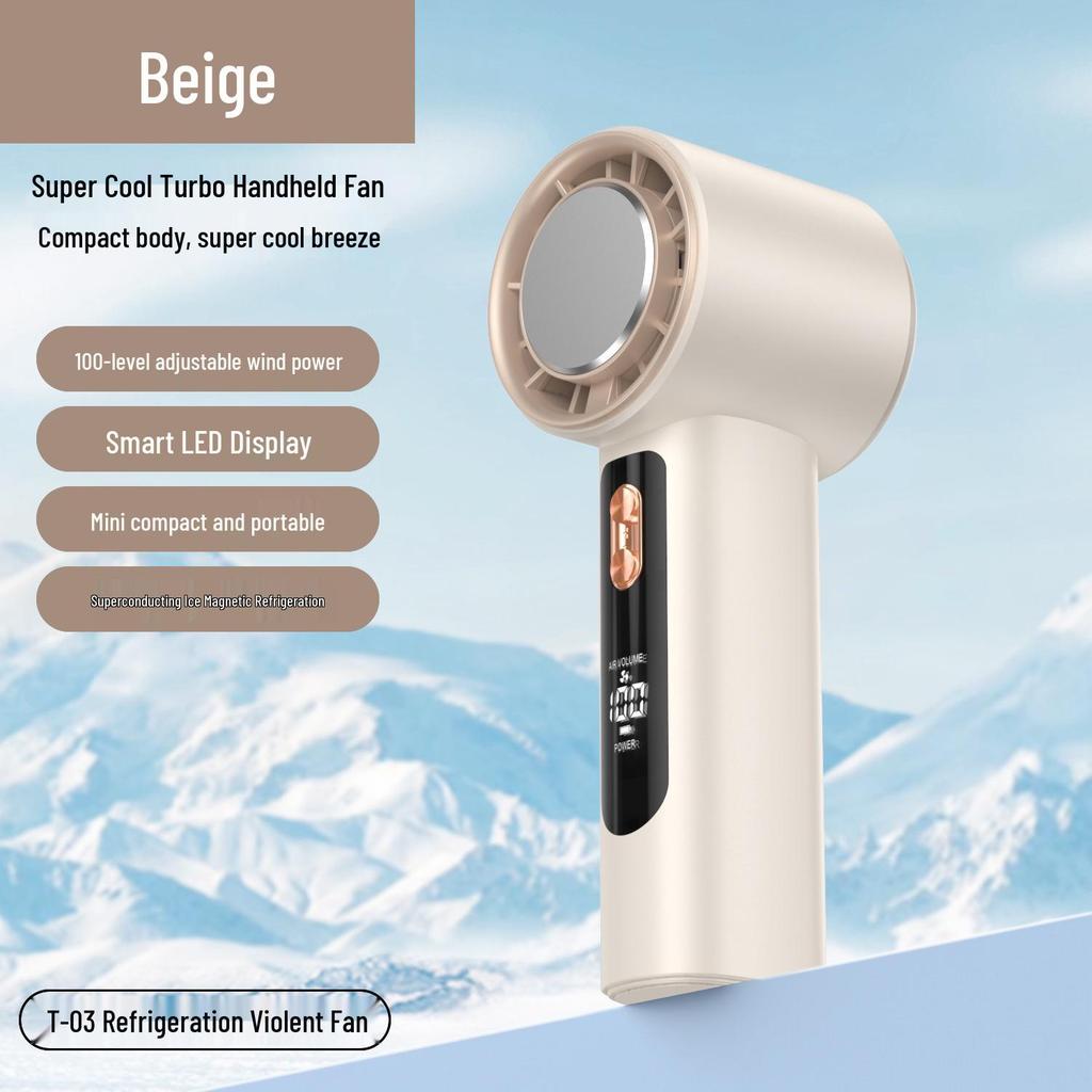 Mini USB Handheld Fan with 100-Speed Digital Display and Cooling Ice Pack