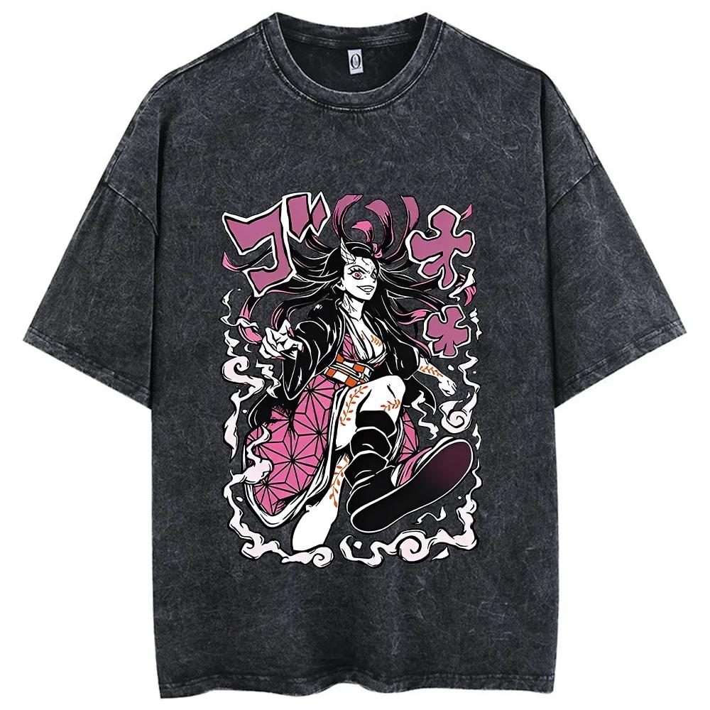 2026 Nouveau T-shirt Chaud Imprimé Anime Lavage Acide 100% Coton Streetwear Hauts Vintage Manga Mode T-shirts Oversize Unisexe