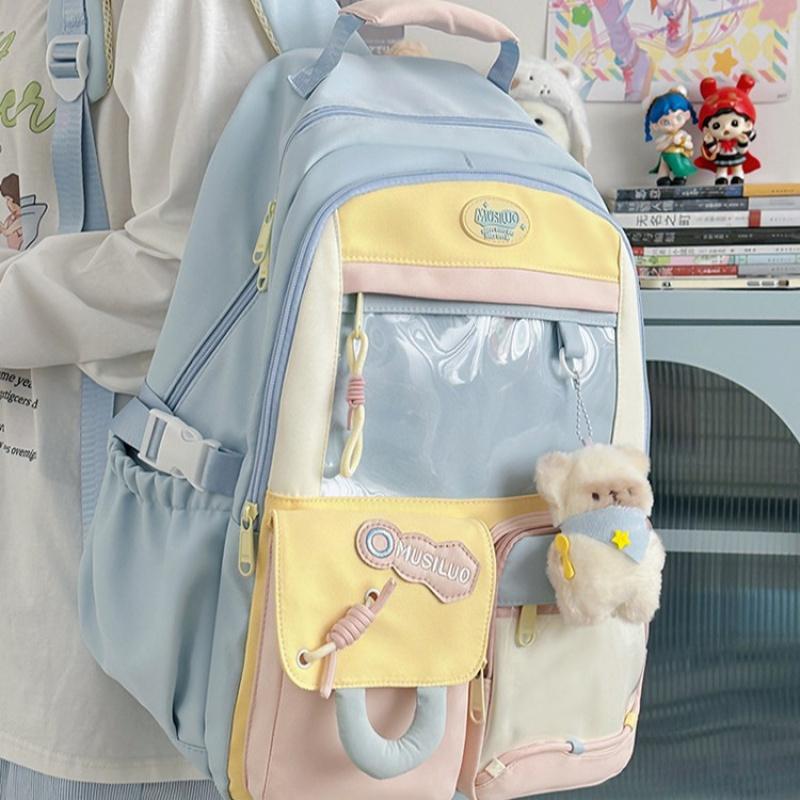 Summer New High-Value Fresh Cartoon Transparent Pain Bag Backpack for Girls and Boys Elementary and Middle School Students Leather Label Double